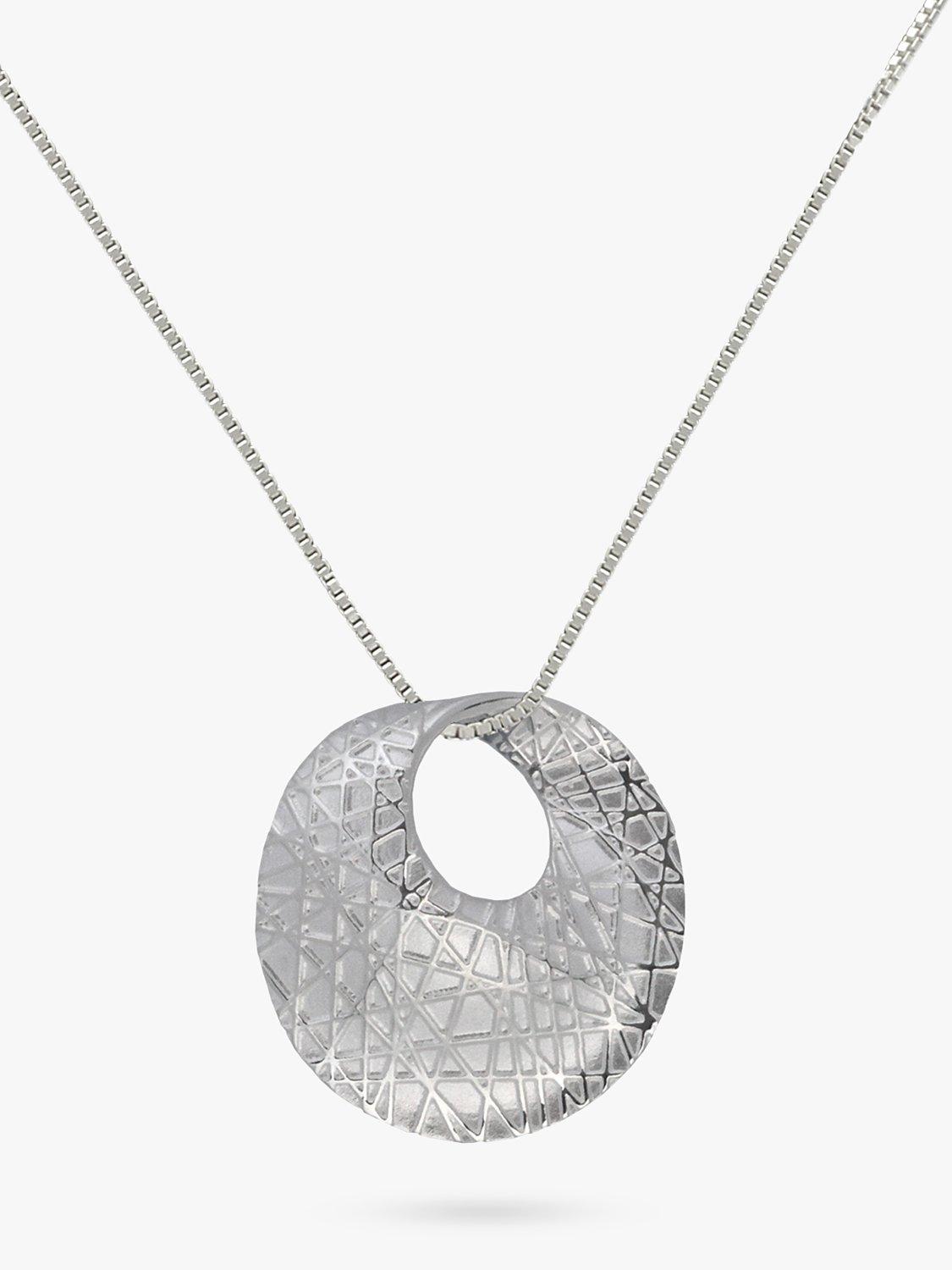 Product image 1 of 4, which shows Nina B Textured Mobious Round Pendant Necklace, Silver