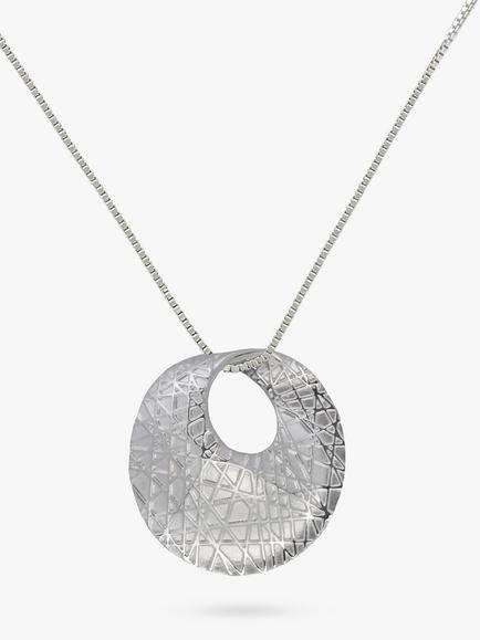 Nina B Textured Mobious Round Pendant Necklace, Silver, Silver