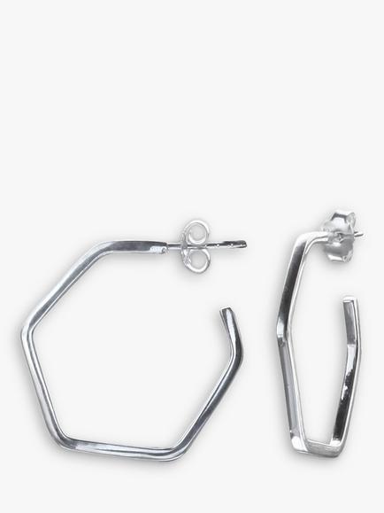 Nina B Hexagonal Hoop Earrings, Silver, Silver