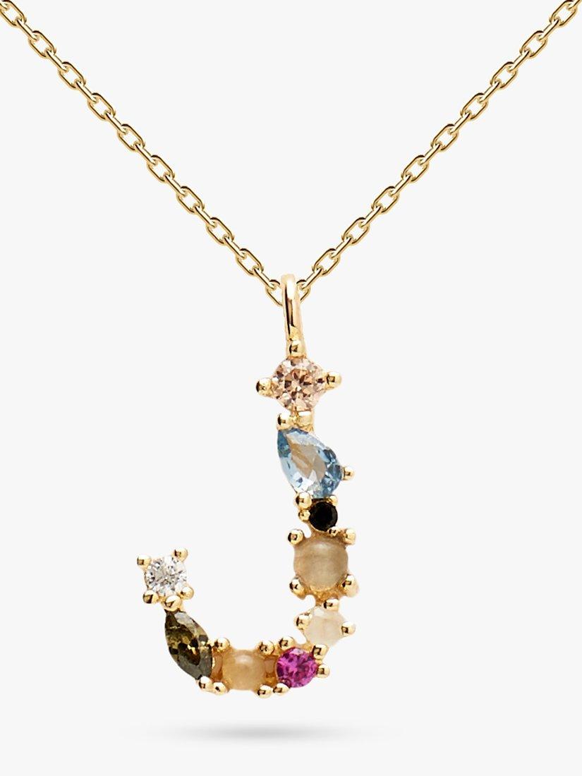 PDPAOLA Cubic Zirconia Initial Pendant Necklace, Gold/Multi, J