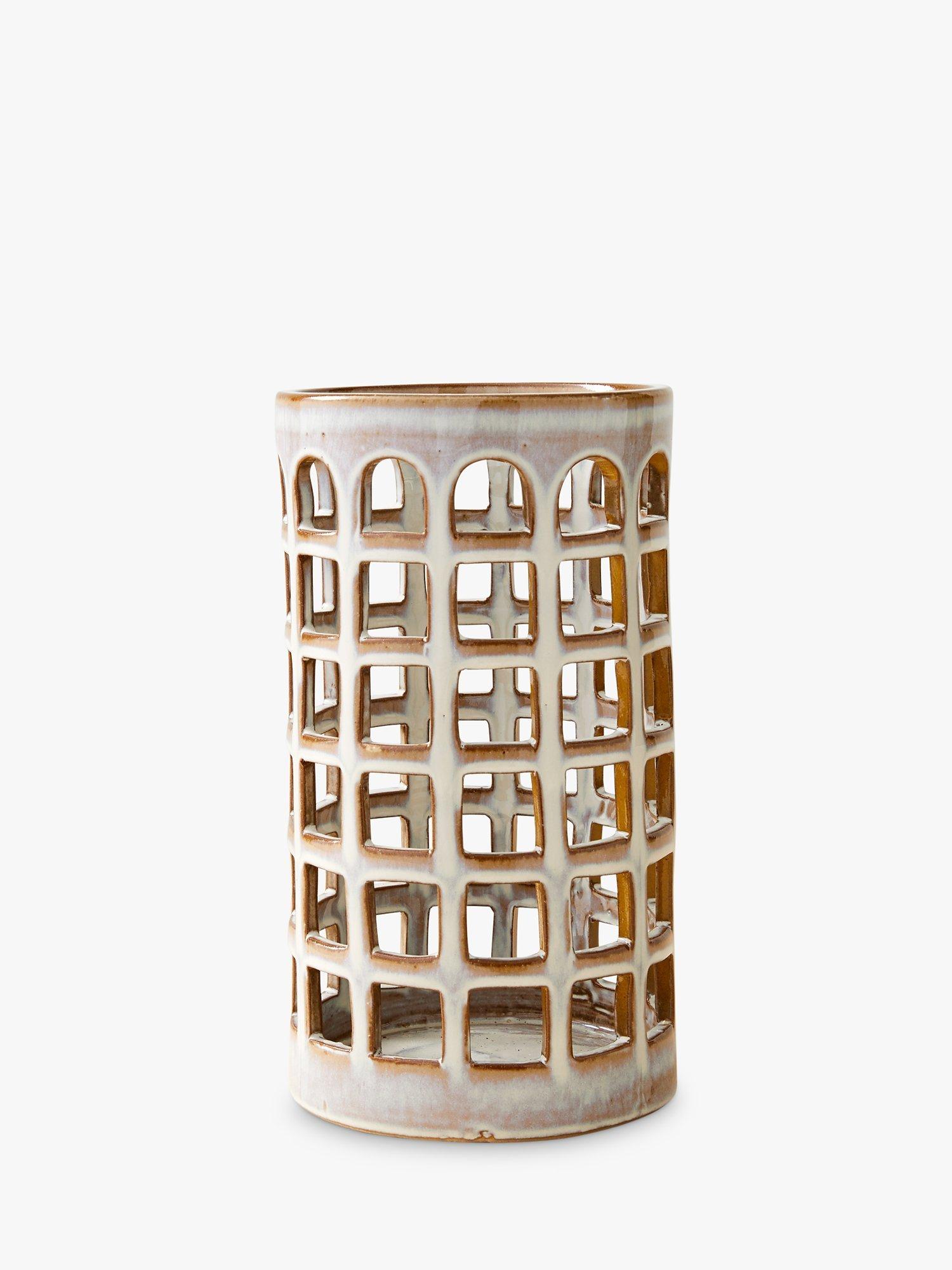 west elm Colosseo Ceramic Cutout Large Lantern Candle Holder, H31cm