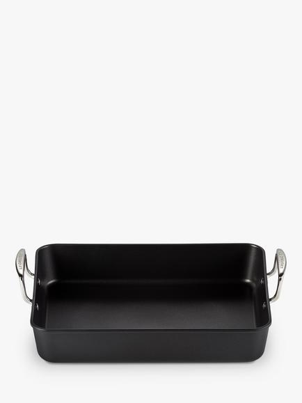 Le Creuset Toughened Non-Stick Rectangular Roaster, 35cm - view 2, Black