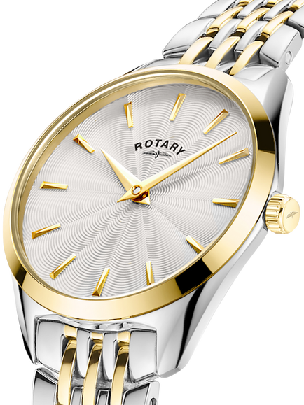 Rotary LB08011/02 Women's Ultra Slim Bracelet Strap Watch, Silver/Gold - view 2, Silver/Gold