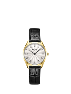 Rotary Women's Ultra Slim Leather Strap Watch, Black/White Ls08013/01