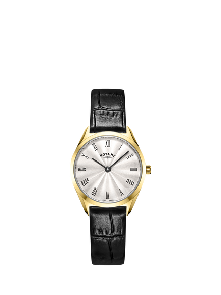 Rotary Women's Ultra Slim Leather Strap Watch, Black/White Ls08013/01