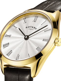 Rotary Women's Ultra Slim Leather Strap Watch - view 2, Black/White Ls08013/01