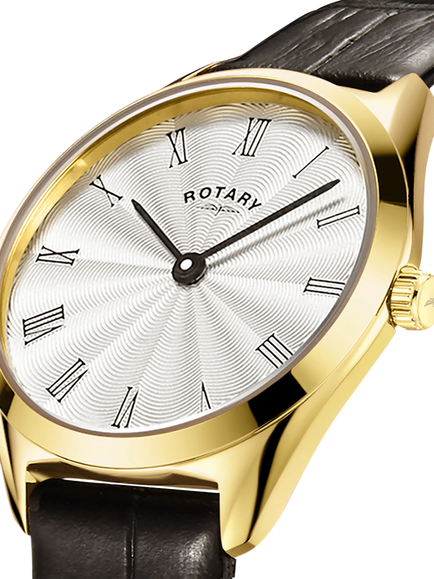 Rotary Women's Ultra Slim Leather Strap Watch - view 2, Black/White Ls08013/01