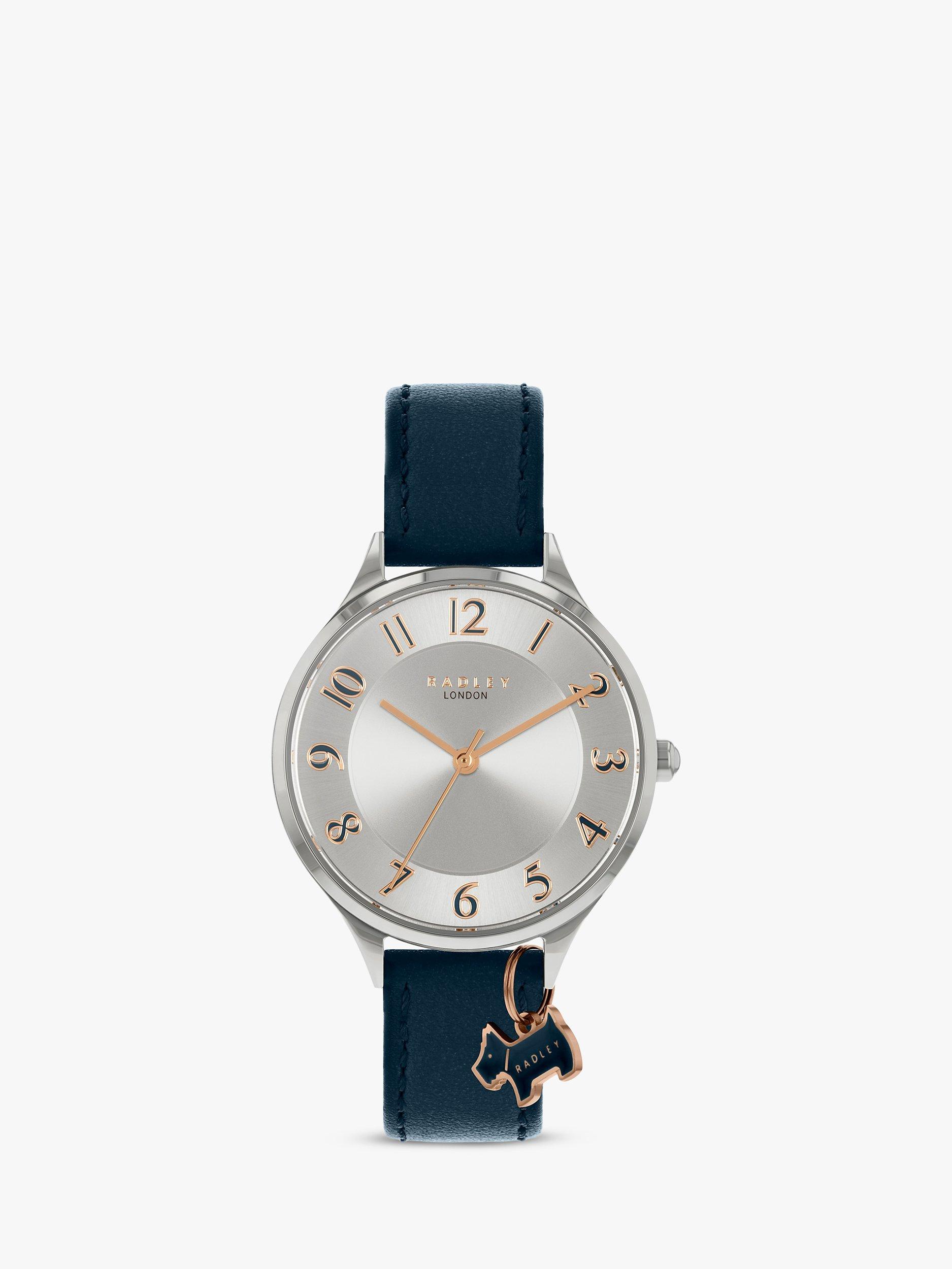 Radley Women's Saxon Road Leather Strap Watch, Navy/Silver RY2965