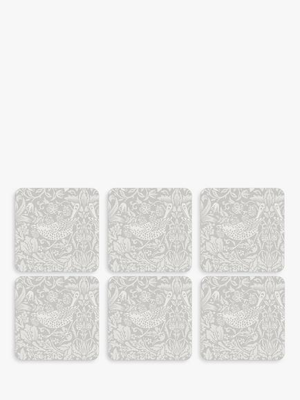 Morris & Co. Strawberry Thief Pure Morris Cork-Backed Coasters, Set of 6 - view 2, White