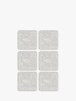 Morris & Co. Strawberry Thief Pure Morris Cork-Backed Coasters, Set of 6, White