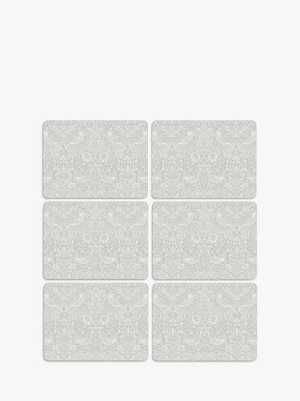 Morris & Co. Strawberry Thief Pure Morris Cork-Backed Placemats, Set of 6, White