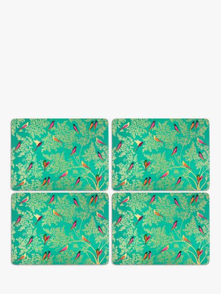 Sara Miller Chelsea Collection Cork-Backed Birds Placemats, Set of 4, Green/Multi, Green/Multi