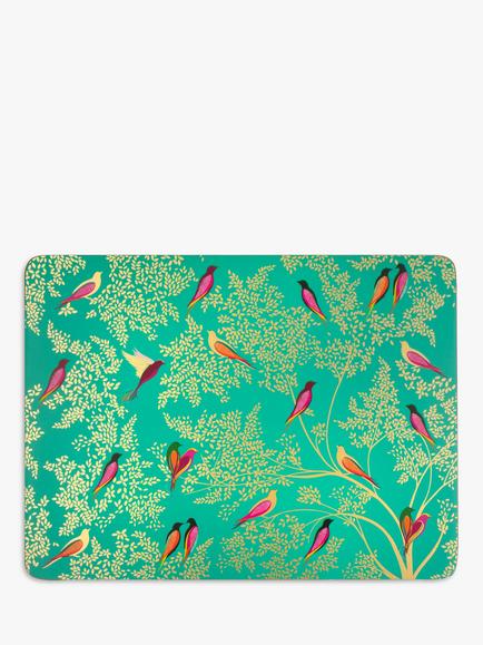 Sara Miller Chelsea Collection Cork-Backed Birds Placemats, Set of 4, Green/Multi - view 2, Green/Multi