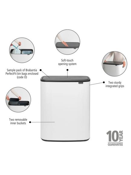 Brabantia Bo Recycling Touch Bin, 2x 30L, White