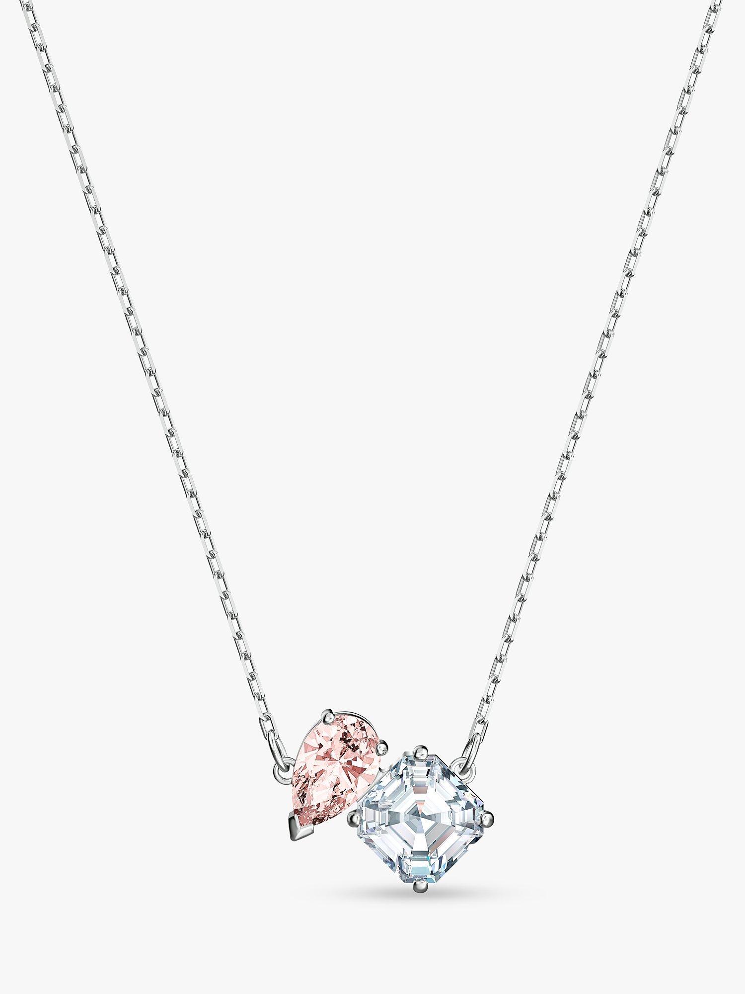 Swarovski Attract Soul Pear and Princess Cut Swarovski Crystal Chain Necklace, Silver/Pink