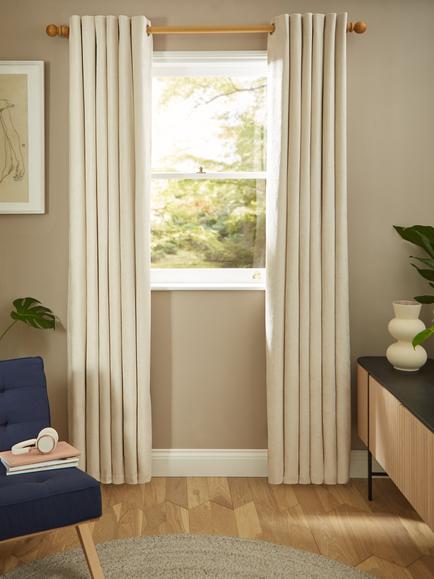 John Lewis Chenille Pair Blackout/Thermal Lined Eyelet Curtains - view 2, Oyster