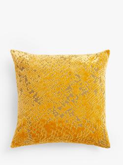 John Lewis High Low Velvet Cushion - view 2, Saffron
