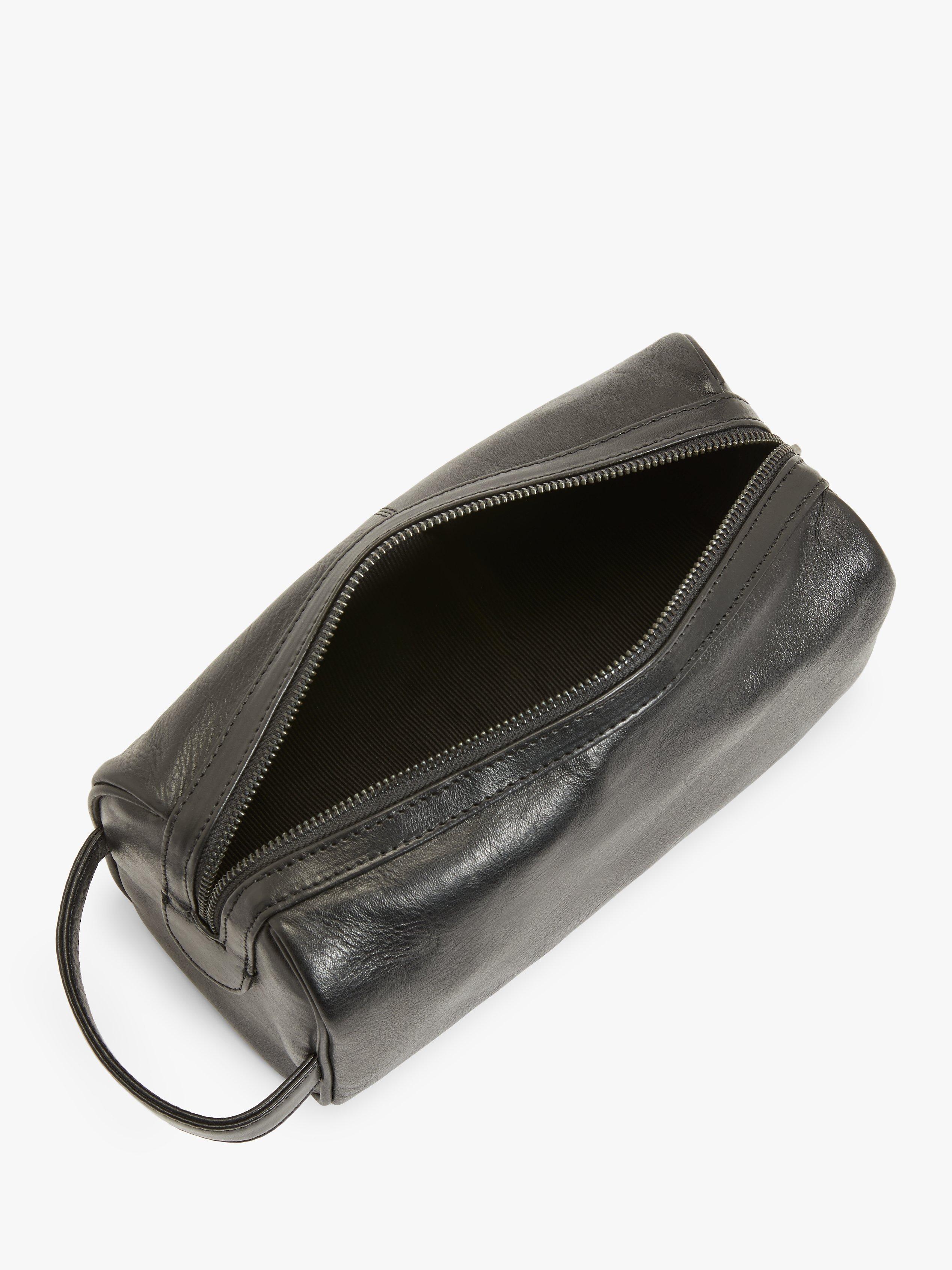 Product image 3 of 8, which shows John Lewis Vegetable Tan Leather Wash Bag, Black