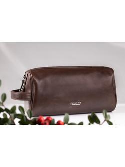 John Lewis Vegetable Tan Leather Wash Bag, Brown