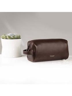 John Lewis Vegetable Tan Leather Wash Bag - view 2, Brown