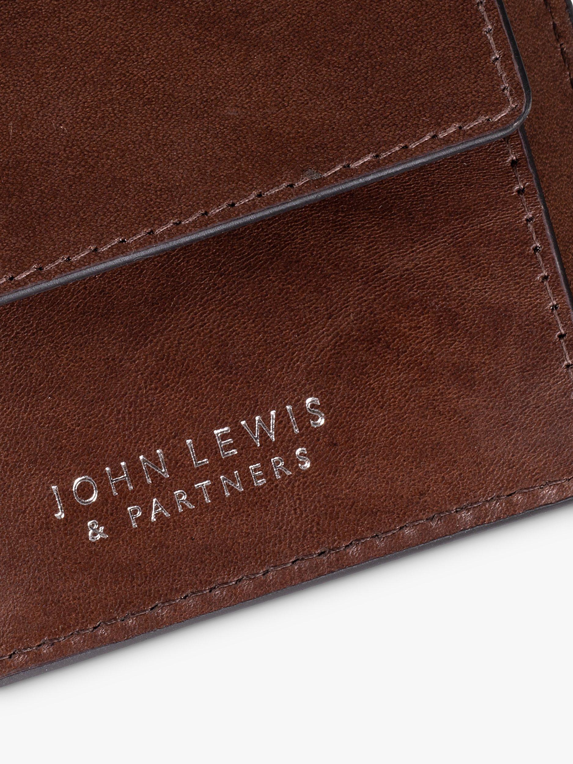 John Lewis Vegetable Tanned Leather Card Coin Bifold Wallet, Brown