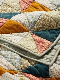 John Lewis Velvet Patchwork Quilted Bedspread - view 2, Multi