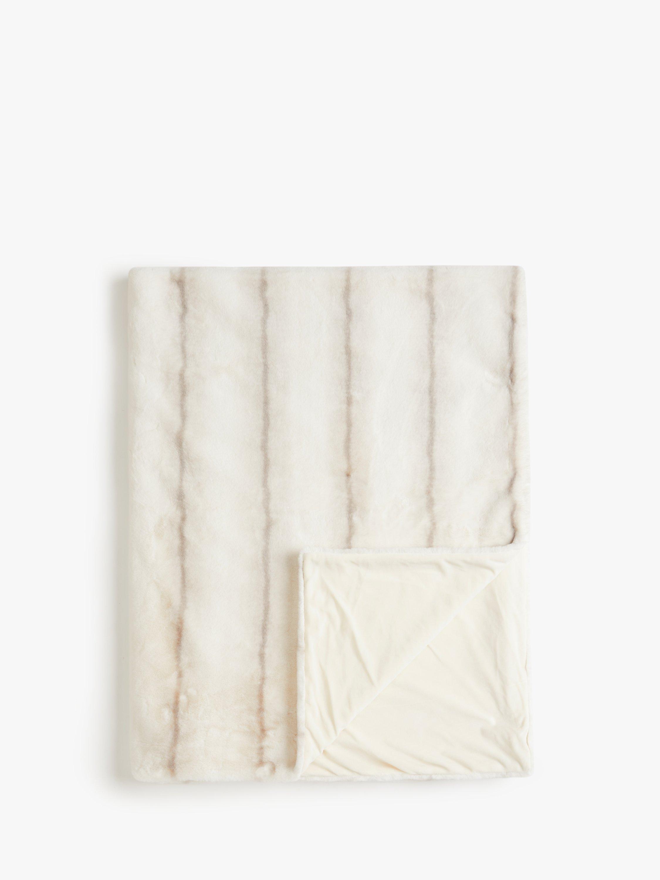 John Lewis Faux Fur Throw Natural Stripe