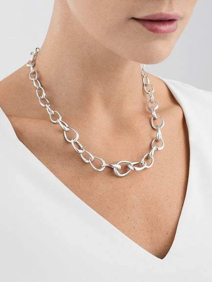 Georg Jensen Offspring Oval Link Necklace, Silver - view 2, Silver