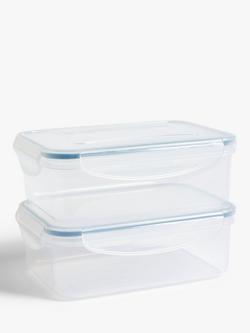 John Lewis Rectangular Plastic Storage Containers, Set of 2, 1L, Clear, Clear