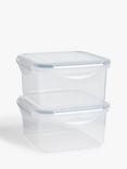 John Lewis Square Plastic Storage Containers, Set of 2, 700ml, Clear