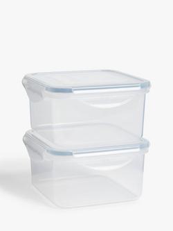 John Lewis Square Plastic Storage Containers, Set of 2, 700ml, Clear, Clear