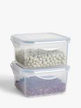 John Lewis Square Plastic Storage Containers, Set of 2, 700ml, Clear