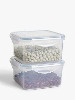 John Lewis Square Plastic Storage Containers, Set of 2, 700ml, Clear - view 2, Clear