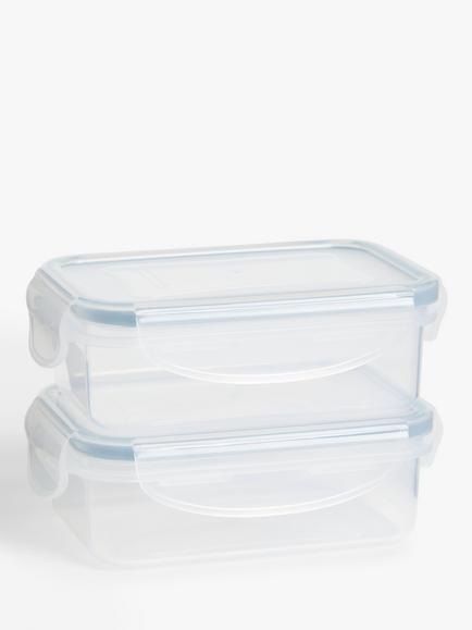 John Lewis Rectangular Plastic Snack Boxes, Set of 2, 240ml, Clear, Clear