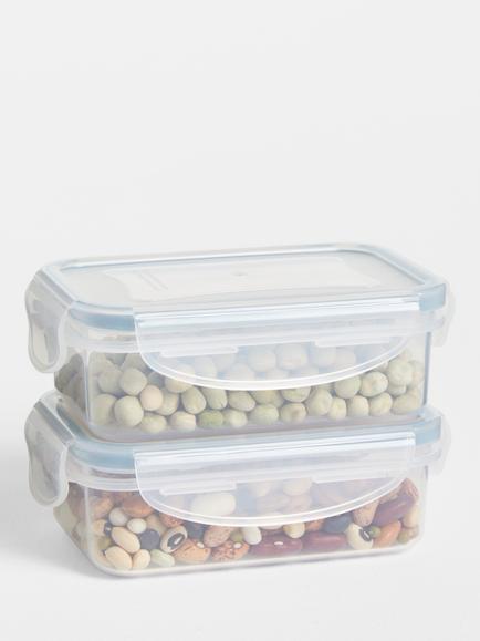 John Lewis Rectangular Plastic Snack Boxes, Set of 2, 240ml, Clear - view 2, Clear