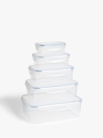 John Lewis Nesting Rectangular Plastic Storage Containers, Set of 5, Clear, Clear