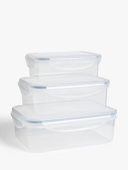 John Lewis Nesting Rectangular Plastic Storage Containers, Set of 3, Clear, Clear