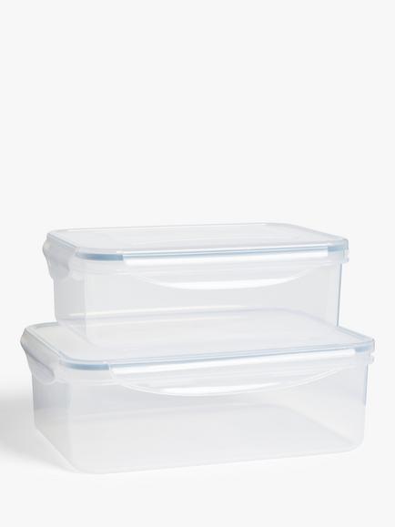 John Lewis Nesting Rectangular Plastic Storage Containers, Set of 2, Clear, Clear