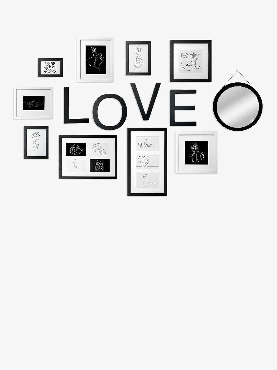 John Lewis & Partners 'Love' Sign, Mirror & Gallery Set Multi-aperture Photo Frames, 14 Photo, Black