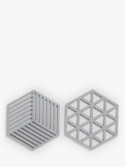 John Lewis Hexagonal Silicone Trivets, Set of 2, Grey, Grey