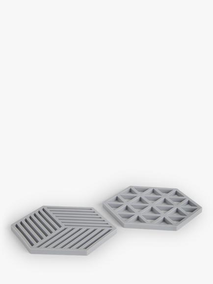 John Lewis Hexagonal Silicone Trivets, Set of 2, Grey - view 2, Grey