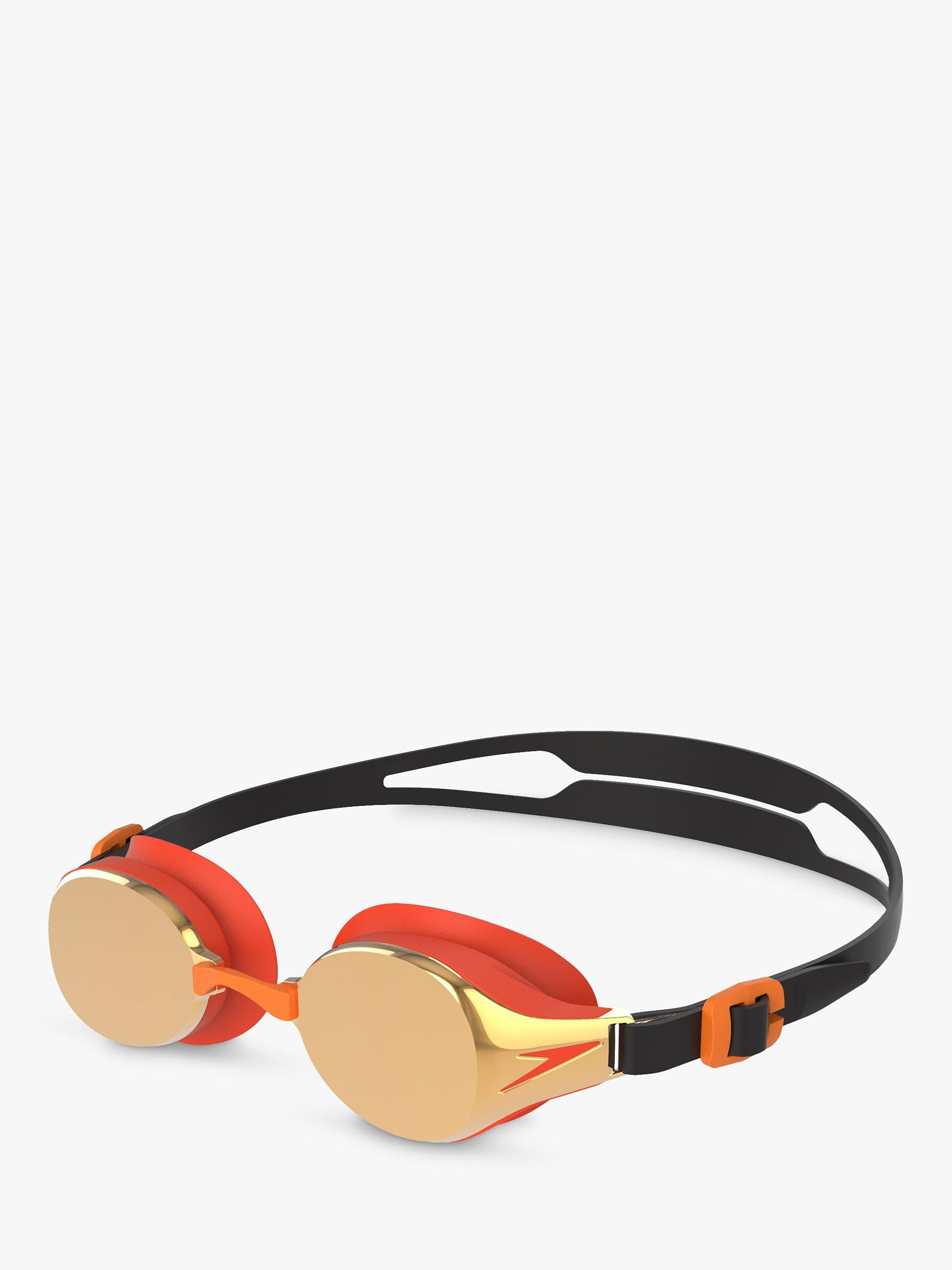 Product image 1 of 4, which shows Speedo Hydropure Mirror Children's Swimming Goggles, Black/Mango/Gold