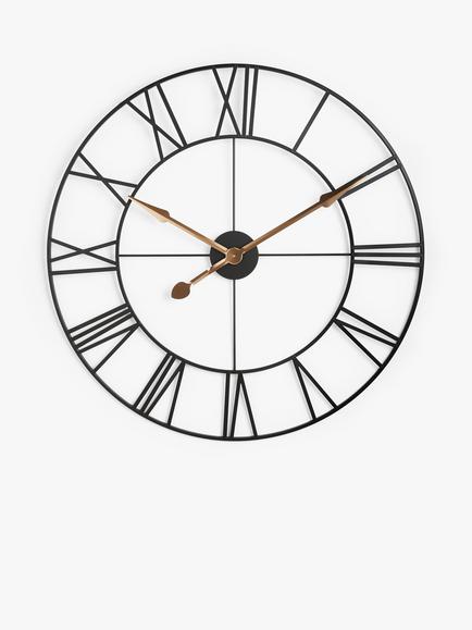 John Lewis Large Roman Numeral Skeleton Wall Clock, Black, Black