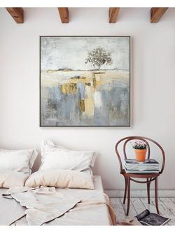 John Lewis 'Abstract Tree' Hand Painted Framed Canvas, 70 x 70cm, Gold - view 2, Gold