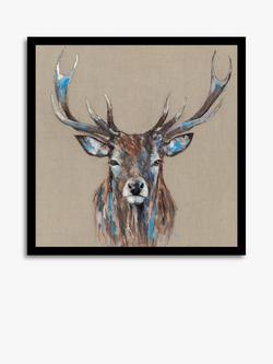 John Lewis Louise Luton 'Hearty Stag' Framed Print, 74.5 x 74.5cm, Brown/Multi, Natural