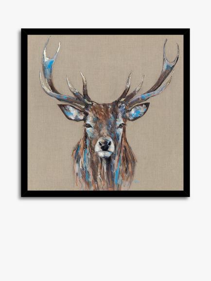 John Lewis Louise Luton 'Hearty Stag' Framed Print, 74.5 x 74.5cm, Brown/Multi, Brown/Multi