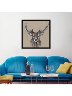 John Lewis Louise Luton 'Hearty Stag' Framed Print, 74.5 x 74.5cm, Brown/Multi - view 2, Natural