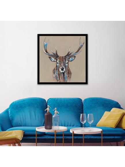John Lewis Louise Luton 'Hearty Stag' Framed Print, 74.5 x 74.5cm, Brown/Multi - view 2, Brown/Multi