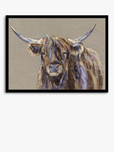 John Lewis Louise Luton 'Archie' Highland Cow Framed Print, 78.5 x 104.5cm, Brown/Multi, Brown/Multi