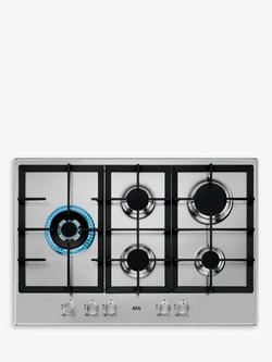 AEG HGB75500SM 74.5cm Speed Burner Gas Hob, Stainless Steel, Stainless Steel